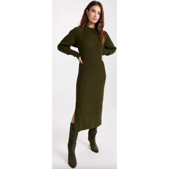Anine Bing‎ Women's Army Green Aurora Rib Knit Side Slit Midi Dress Size Small - Picture 7 of 7
